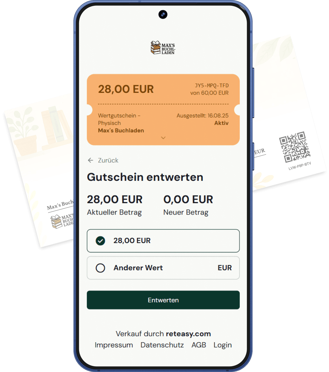 Mobilgerät mit der Einlöseansicht eines Gutscheins